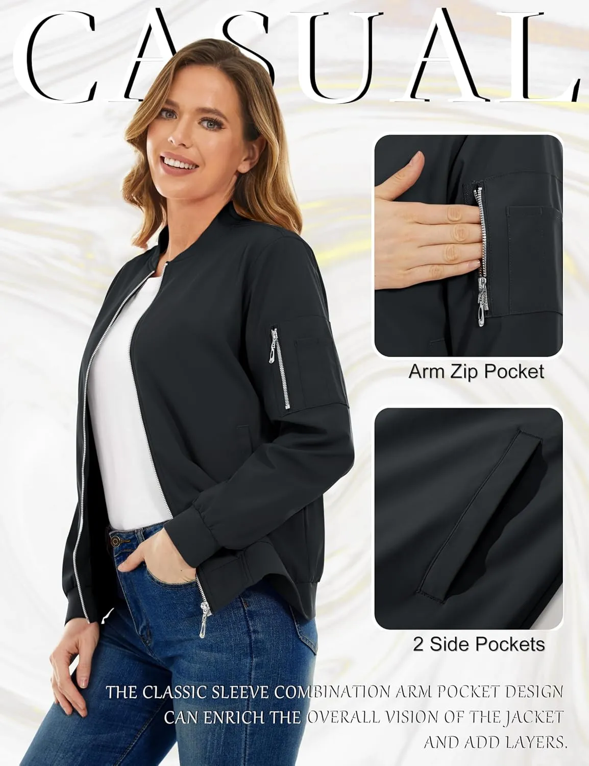 TACVASEN Women's Bomber Jackets Lightweight Casual Jacket Full Zip Windbreaker Fall Jacket