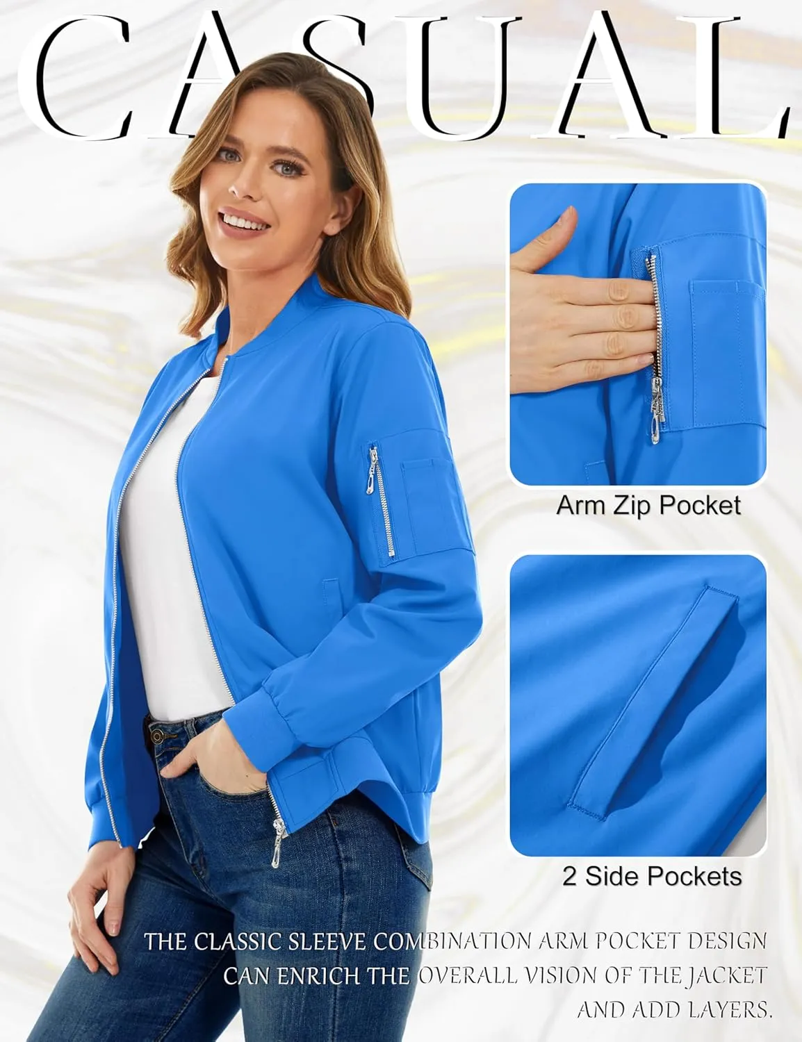 TACVASEN Women's Bomber Jackets Lightweight Casual Jacket Full Zip Windbreaker Fall Jacket