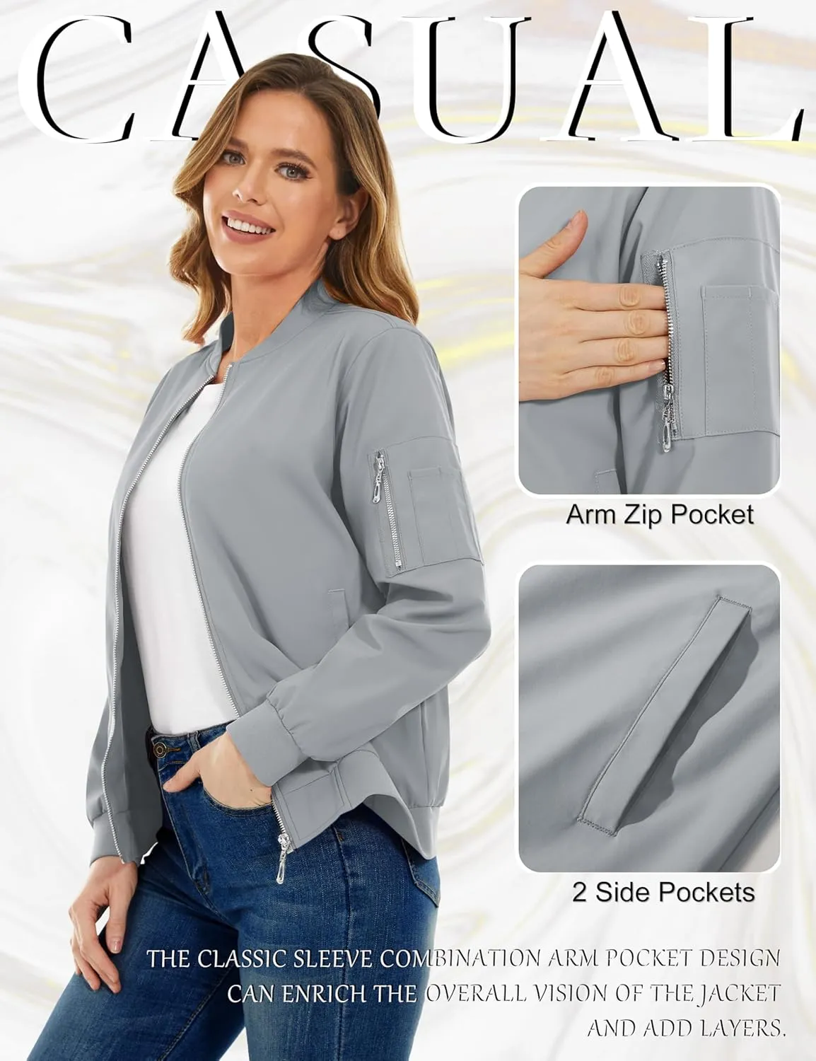 TACVASEN Women's Bomber Jackets Lightweight Casual Jacket Full Zip Windbreaker Fall Jacket