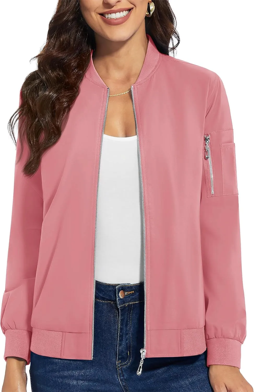 TACVASEN Women's Bomber Jackets Lightweight Casual Jacket Full Zip Windbreaker Fall Jacket