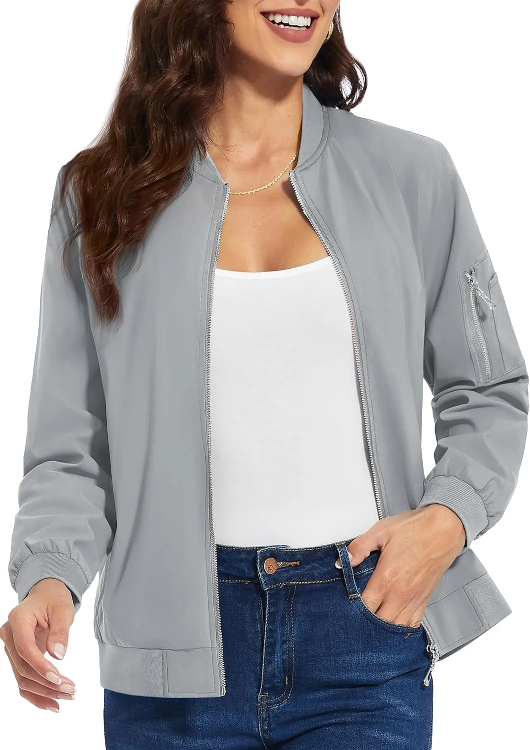 TACVASEN Women's Bomber Jackets Lightweight Casual Jacket Full Zip Windbreaker Fall Jacket