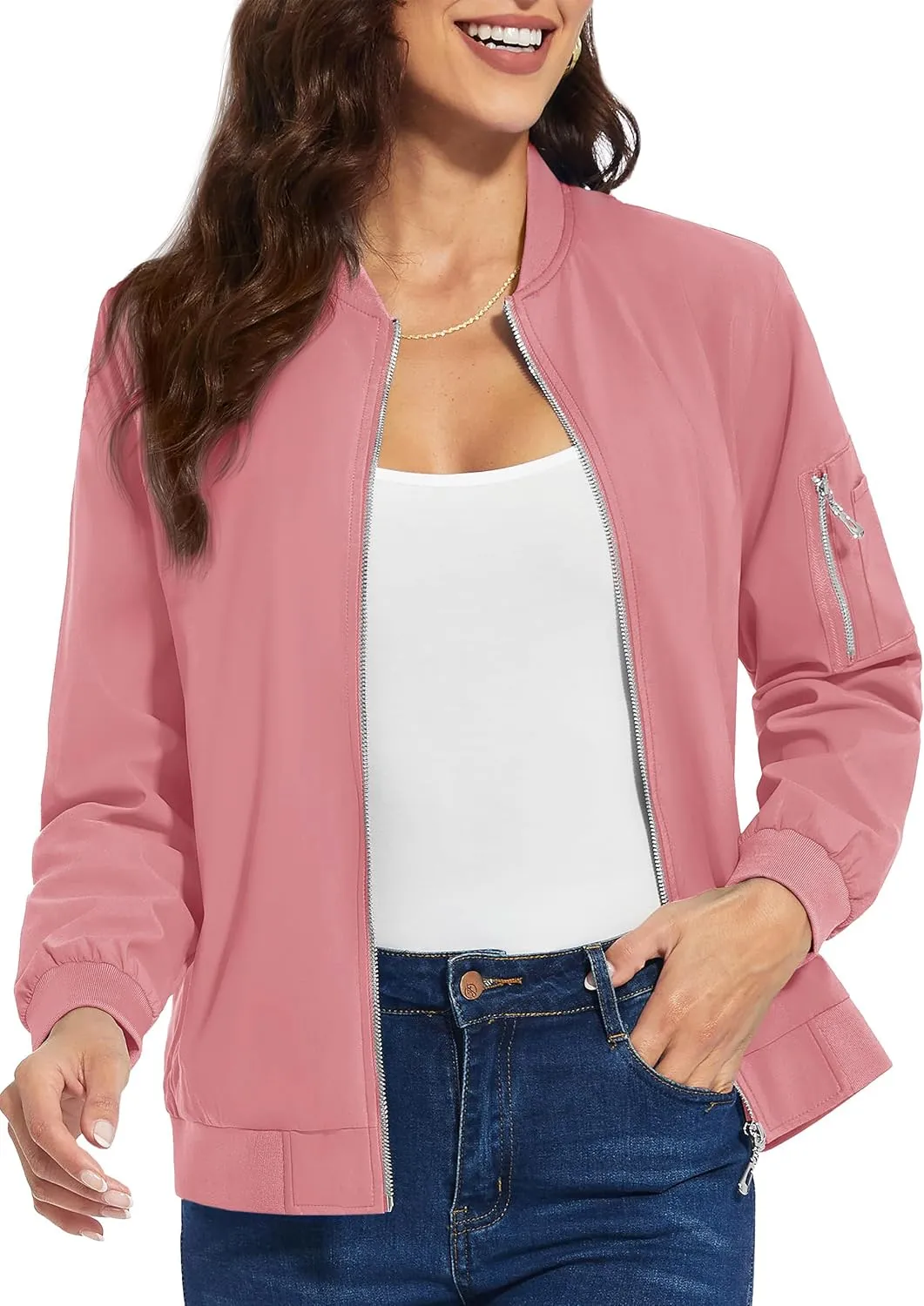 TACVASEN Women's Bomber Jackets Lightweight Casual Jacket Full Zip Windbreaker Fall Jacket