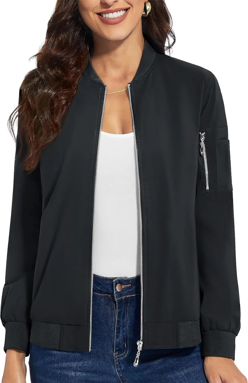 TACVASEN Women's Bomber Jackets Lightweight Casual Jacket Full Zip Windbreaker Fall Jacket