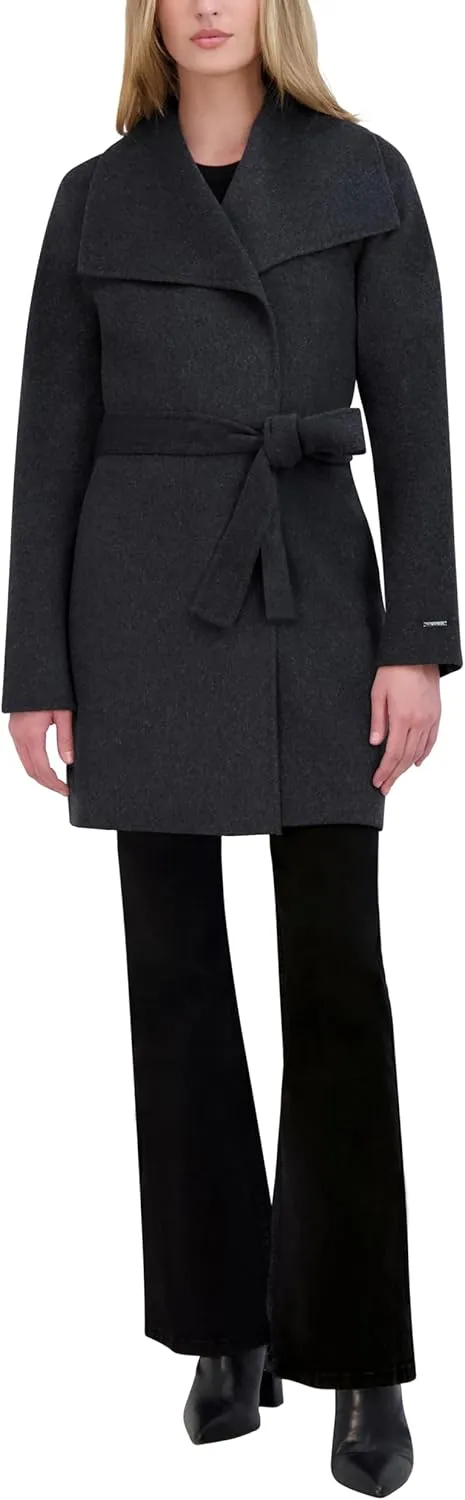 TAHARI Womens Ella Wool Blend Open Front Wrap Coat