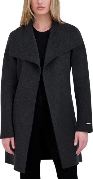 TAHARI Womens Ella Wool Blend Open Front Wrap Coat