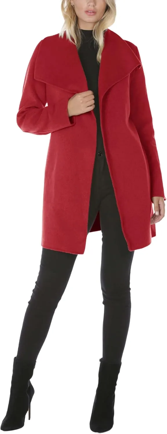 TAHARI Womens Ella Wool Blend Open Front Wrap Coat