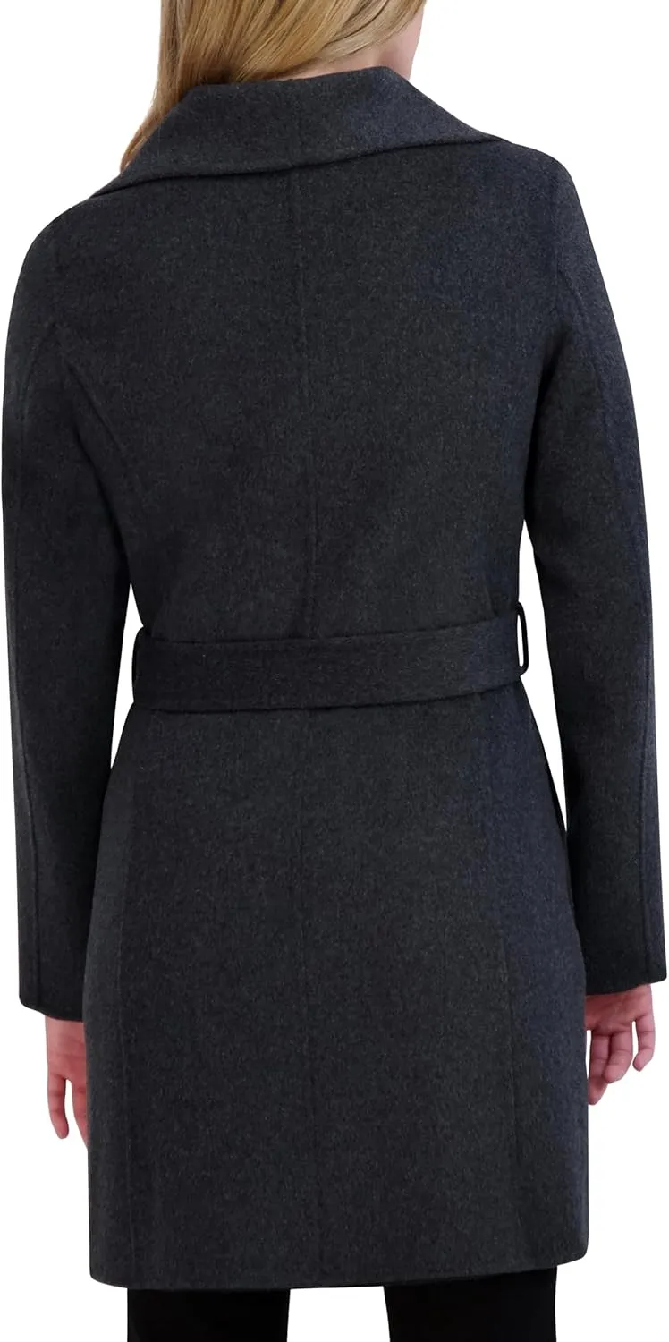 TAHARI Womens Ella Wool Blend Open Front Wrap Coat