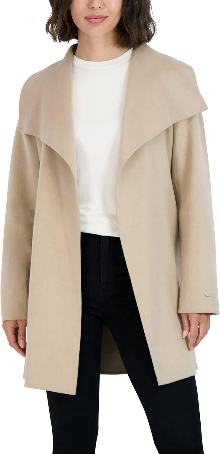 TAHARI Women's Peacoat Wool Blend Lapel Collar Trench Coat