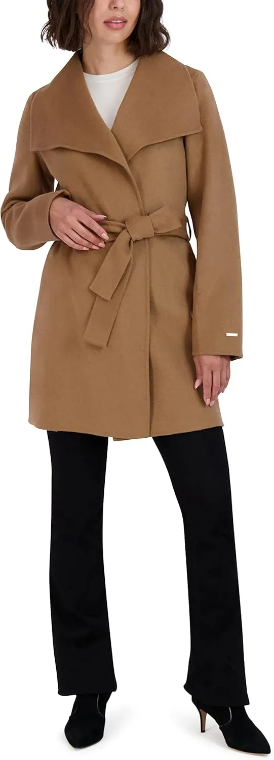 TAHARI Women's Peacoat Wool Blend Lapel Collar Trench Coat