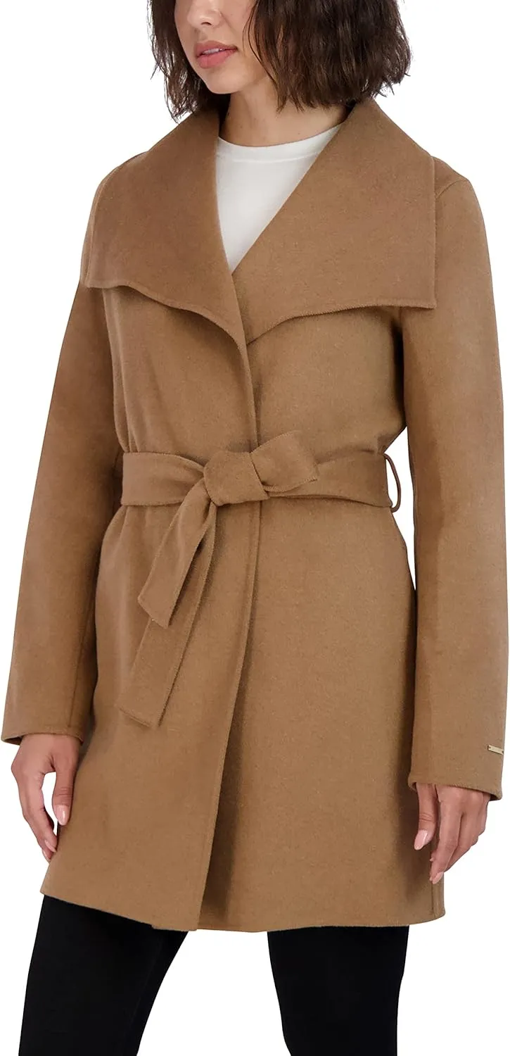 TAHARI Women's Peacoat Wool Blend Lapel Collar Trench Coat
