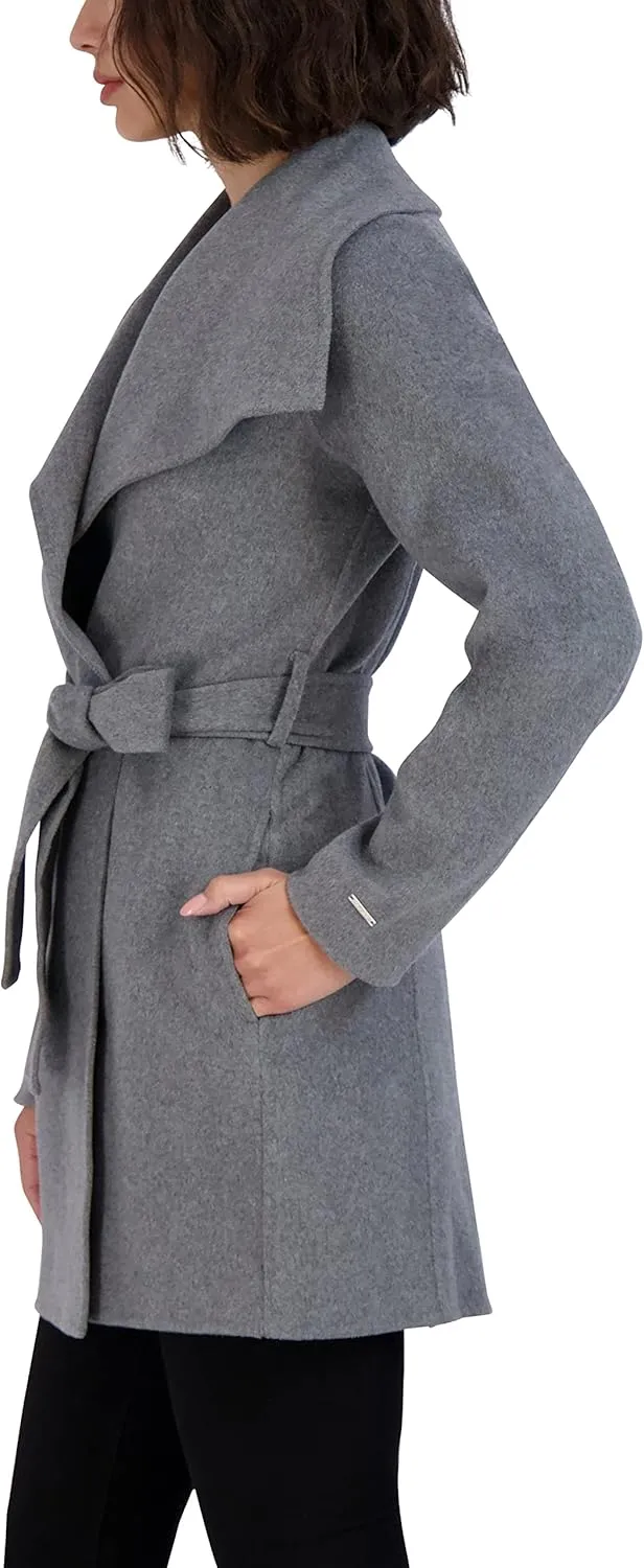 TAHARI Women's Peacoat Wool Blend Lapel Collar Trench Coat