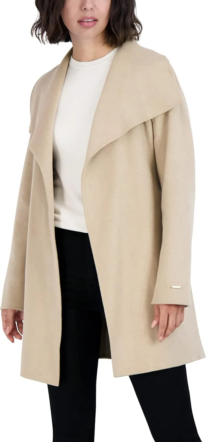 TAHARI Women's Peacoat Wool Blend Lapel Collar Trench Coat
