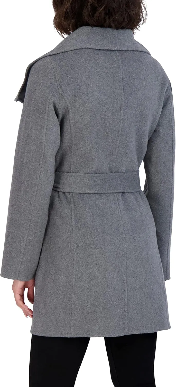 TAHARI Women's Peacoat Wool Blend Lapel Collar Trench Coat