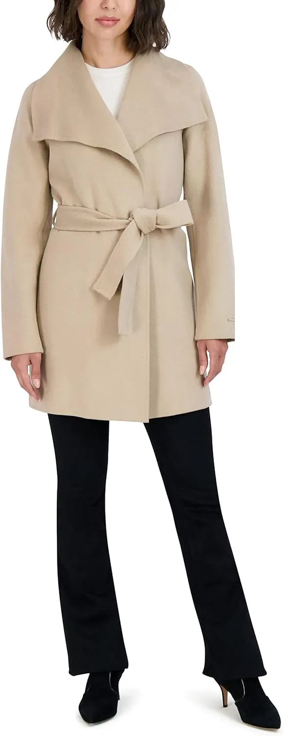 TAHARI Women's Peacoat Wool Blend Lapel Collar Trench Coat