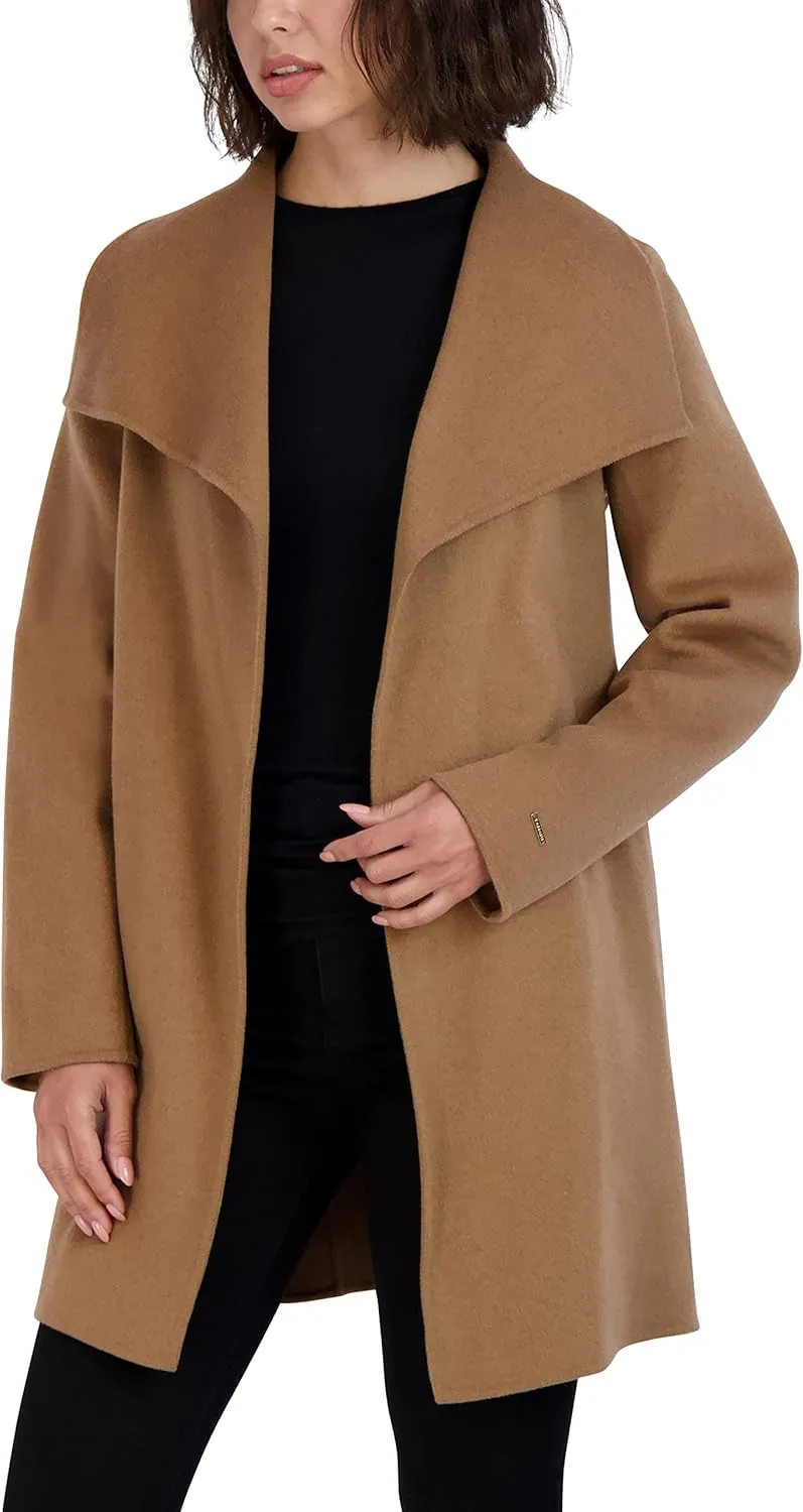TAHARI Women's Peacoat Wool Blend Lapel Collar Trench Coat