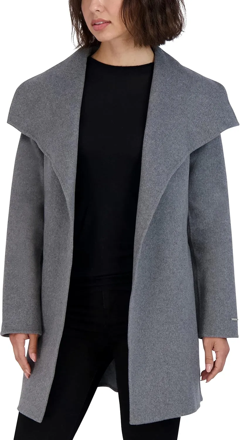 TAHARI Women's Peacoat Wool Blend Lapel Collar Trench Coat