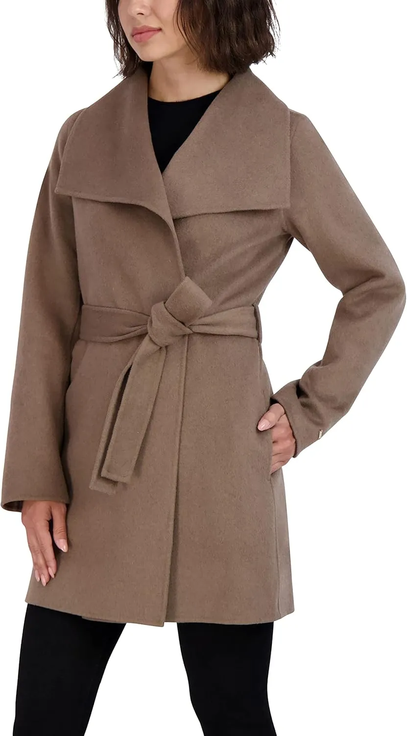 TAHARI Women's Peacoat Wool Blend Lapel Collar Trench Coat