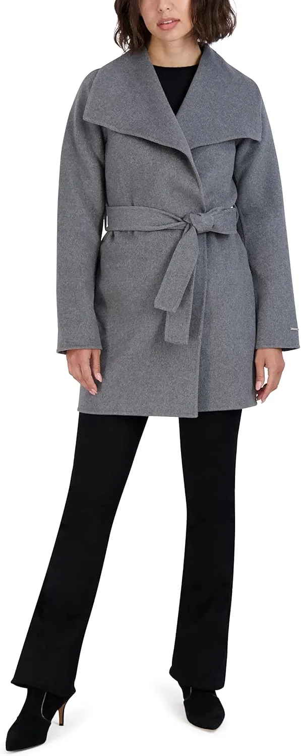TAHARI Women's Peacoat Wool Blend Lapel Collar Trench Coat