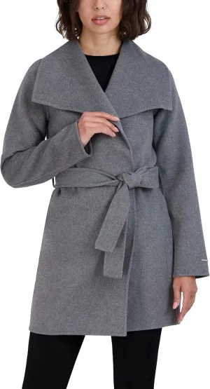 TAHARI Women's Peacoat Wool Blend Lapel Collar Trench Coat