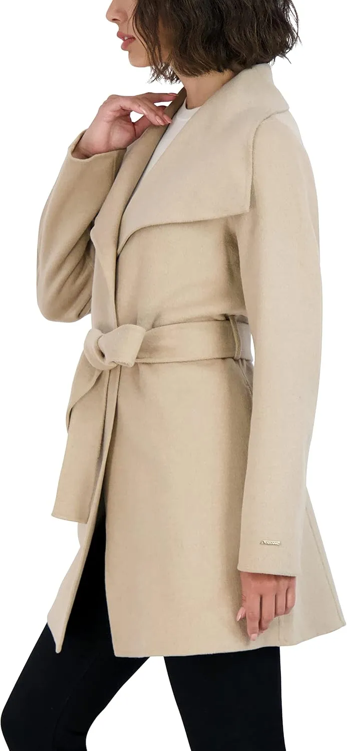 TAHARI Women's Peacoat Wool Blend Lapel Collar Trench Coat