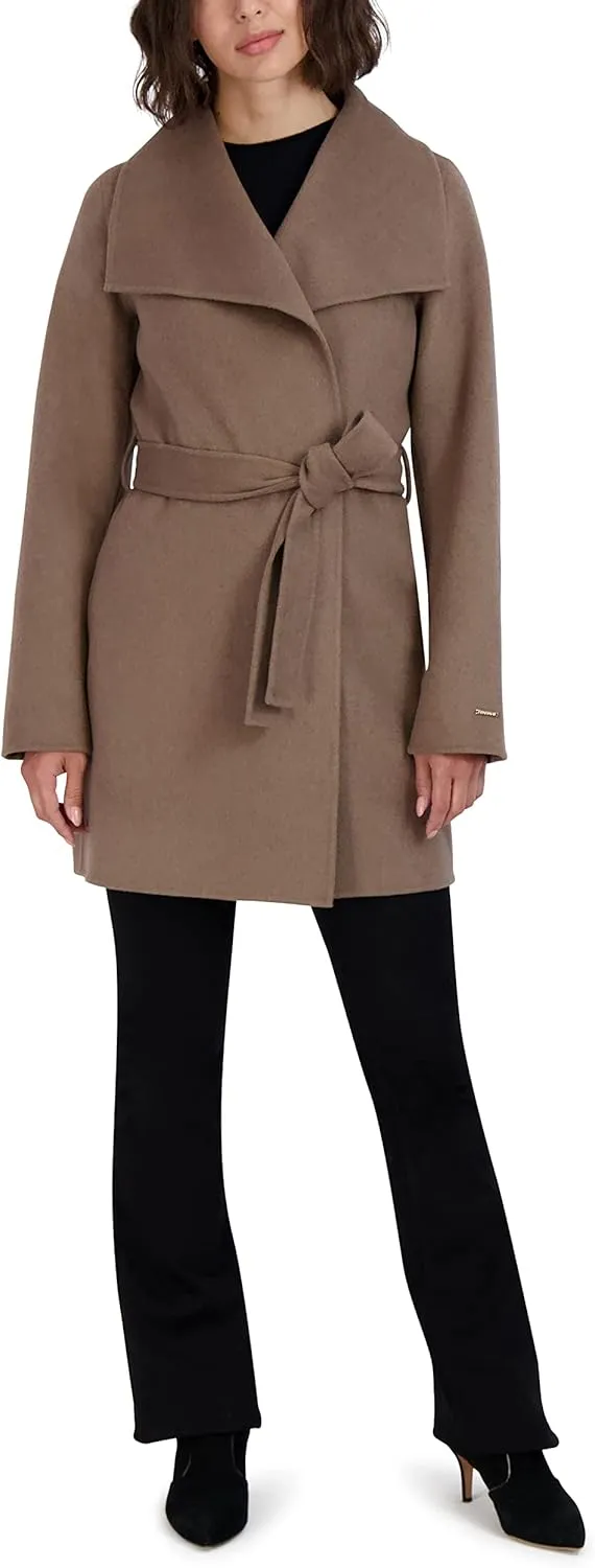 TAHARI Women's Peacoat Wool Blend Lapel Collar Trench Coat