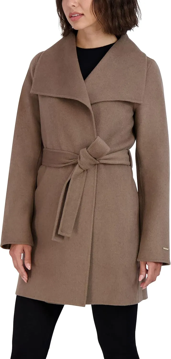 TAHARI Women's Peacoat Wool Blend Lapel Collar Trench Coat