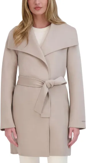 TAHARI Women's Peacoat Wool Blend Lapel Collar Trench Coat