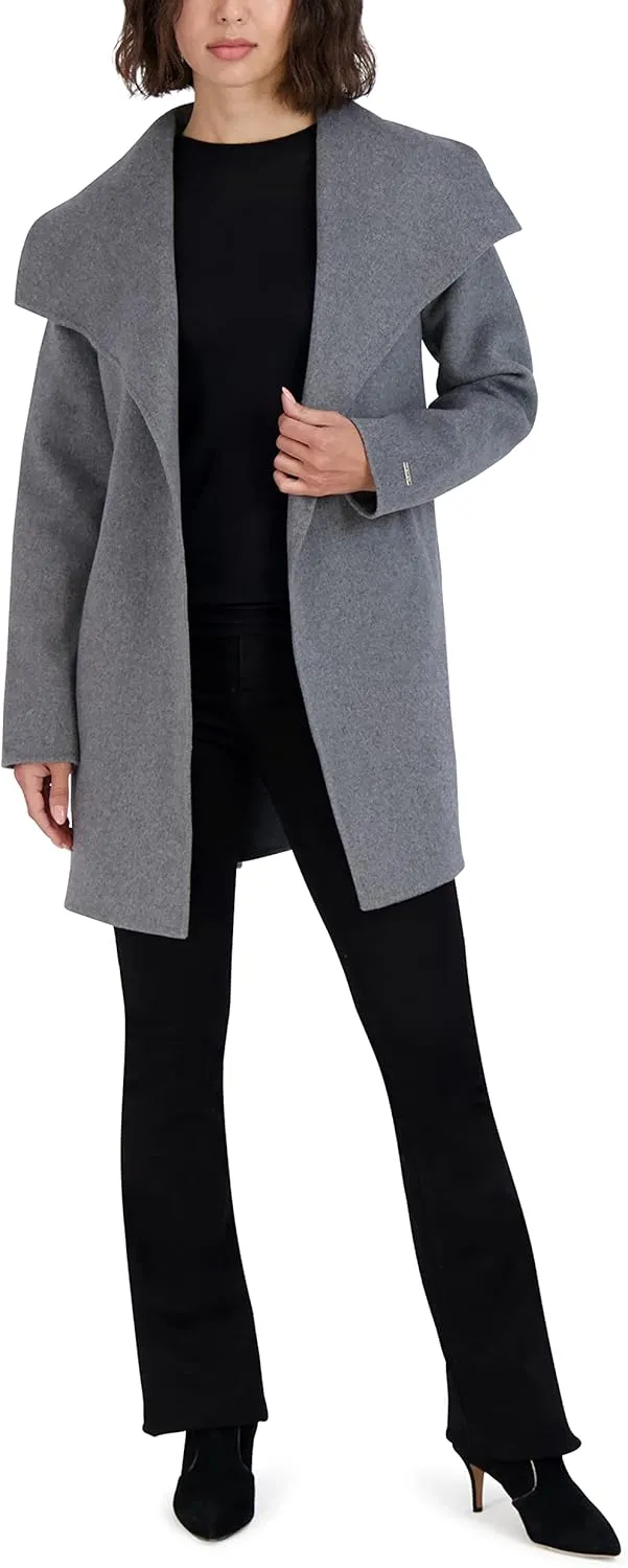 TAHARI Women's Peacoat Wool Blend Lapel Collar Trench Coat