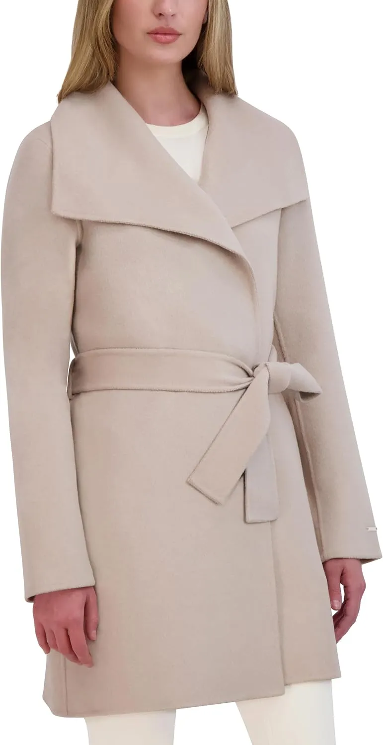 TAHARI Women's Peacoat Wool Blend Lapel Collar Trench Coat
