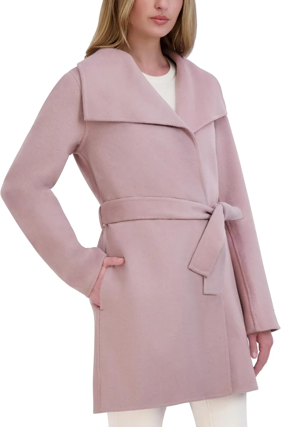 TAHARI Women's Peacoat Wool Blend Lapel Collar Trench Coat