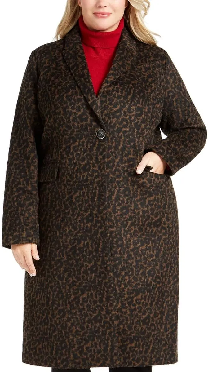 TAHARI Womens Plus Wool Blend Long Trench Coat