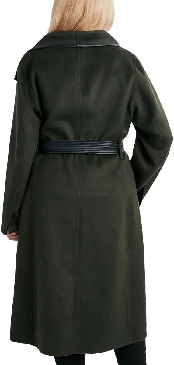 Tahari Womens Plus Wool Blend Long Trench Coat