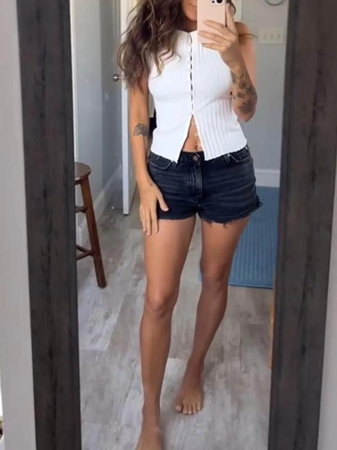 Tankaneo Womens Going Out Tops Summer Cute Ribbed Tank Crop Button Up Vest Top Y2K Sexy Outfits