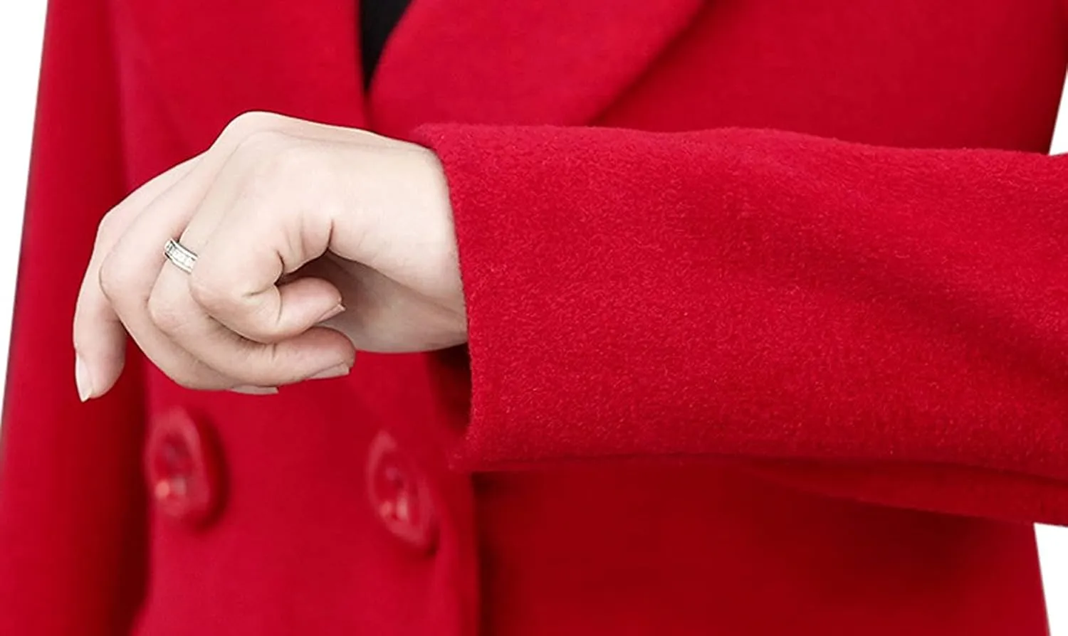 Tanming Womens Elegant Notched Collar Button Wool Blend Solid Long Pea Coat Overcoat