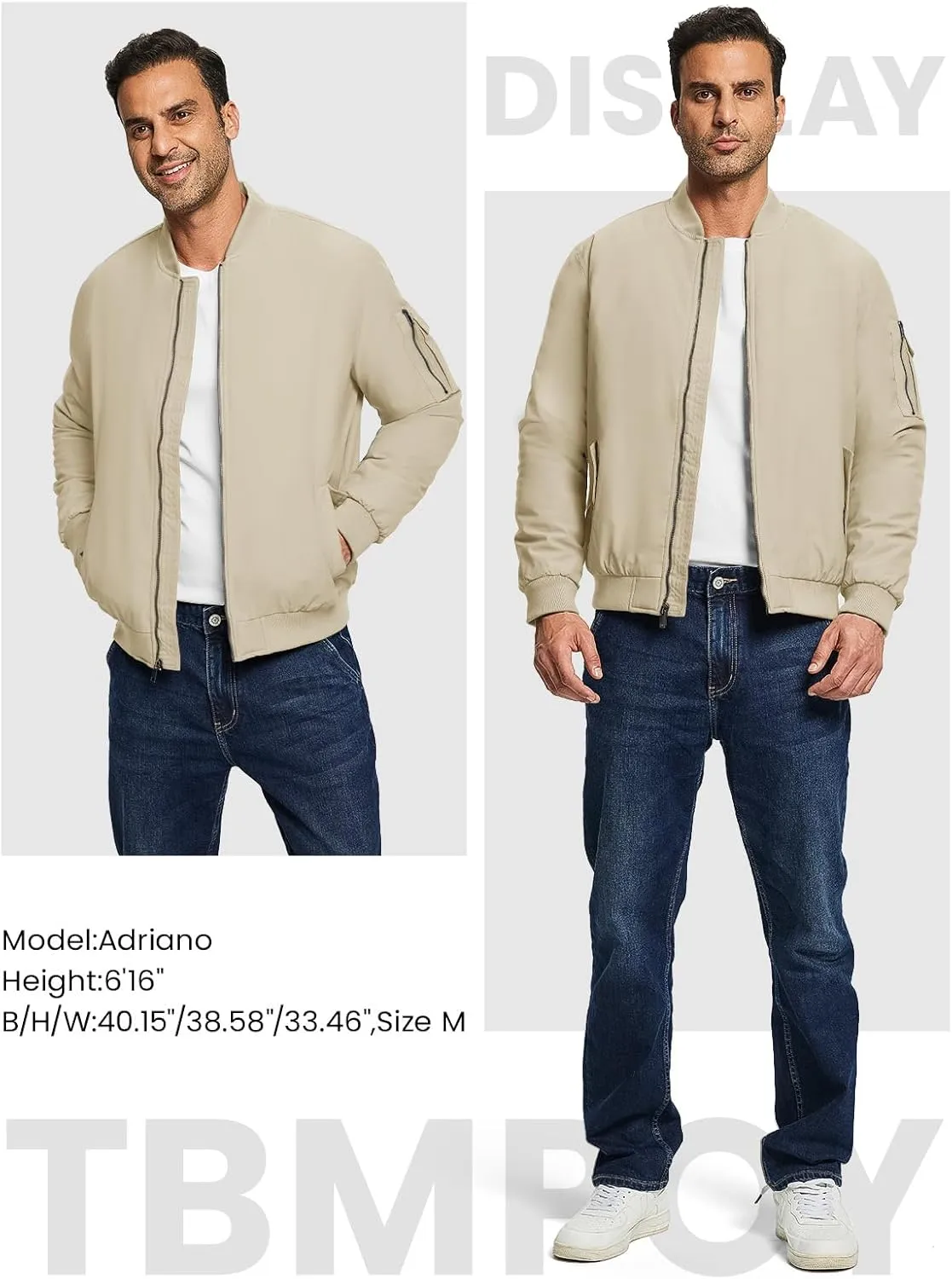 TBMPOY Men's Bomber Jacket Lightweight Winter Windbreaker Zip Up Padded Softshell Windproof Water-Resistant Casual Fall Coat