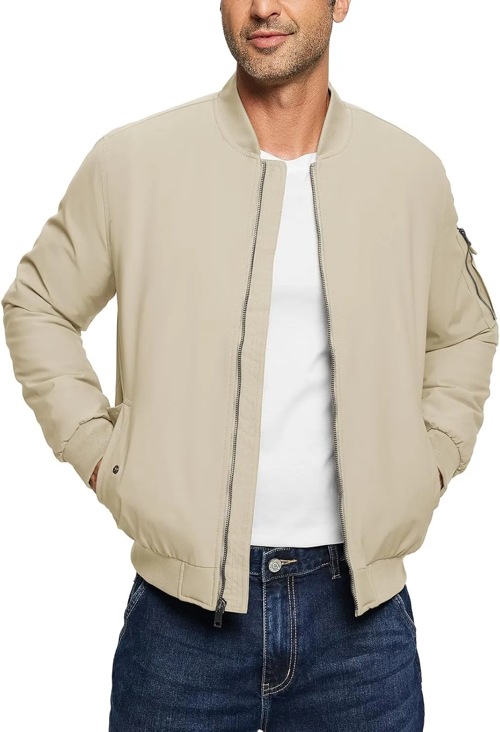 TBMPOY Men's Bomber Jacket Lightweight Winter Windbreaker Zip Up Padded Softshell Windproof Water-Resistant Casual Fall Coat