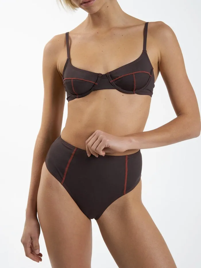Thrills Nexus High Waist Bikini Bottom - Chocolate Plum