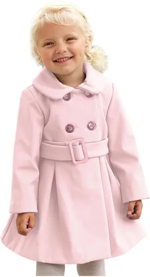 Toddler Baby Girls Classic Wool Blend Coat Winter Double Breasted Trench Coat Outwear Pea Coat Jacket