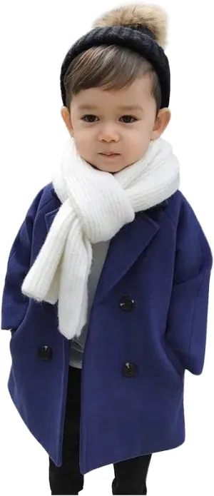 Toddler Baby Girls Classic Wool Blend Coat Winter Double Breasted Trench Coat Outwear Pea Coat Jacket