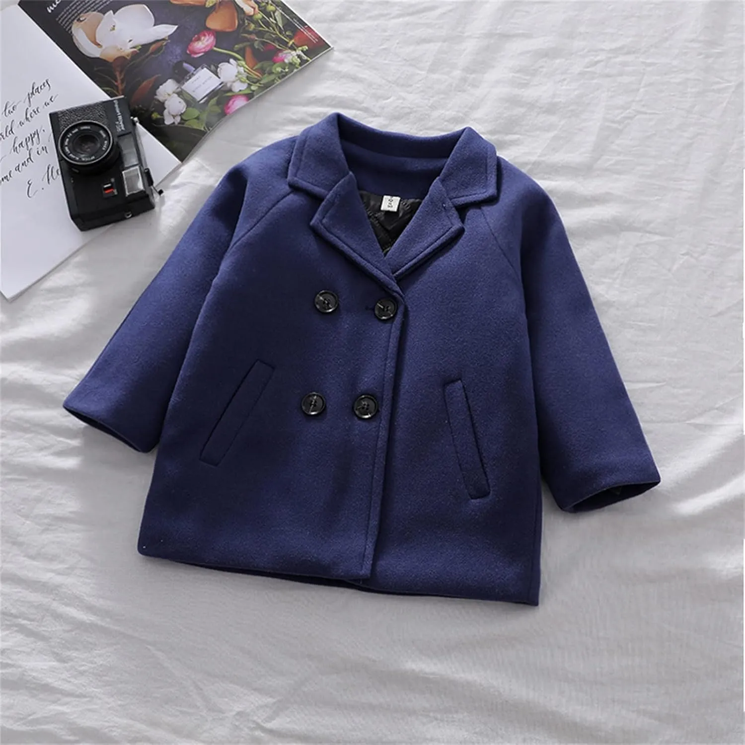 Toddler Baby Girls Classic Wool Blend Coat Winter Double Breasted Trench Coat Outwear Pea Coat Jacket