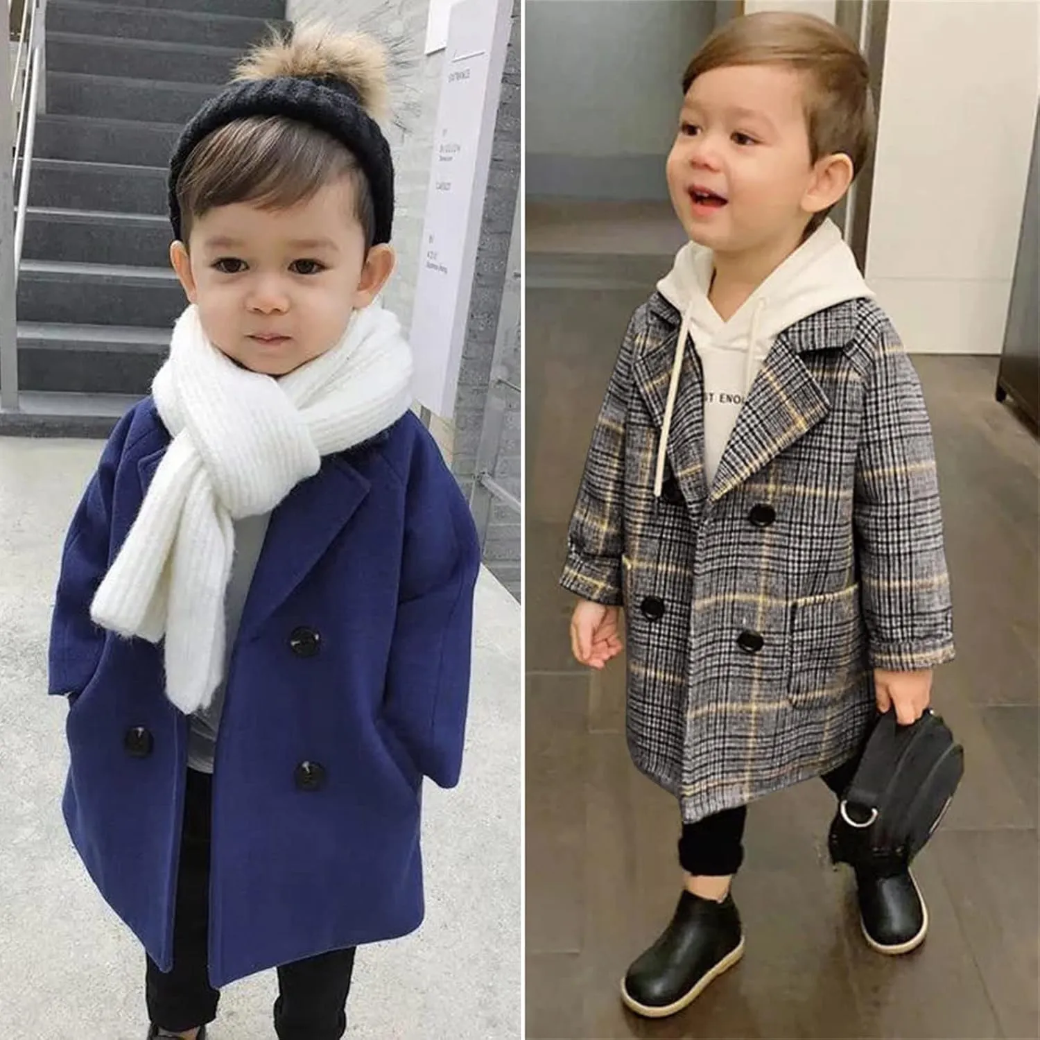 Toddler Baby Girls Classic Wool Blend Coat Winter Double Breasted Trench Coat Outwear Pea Coat Jacket