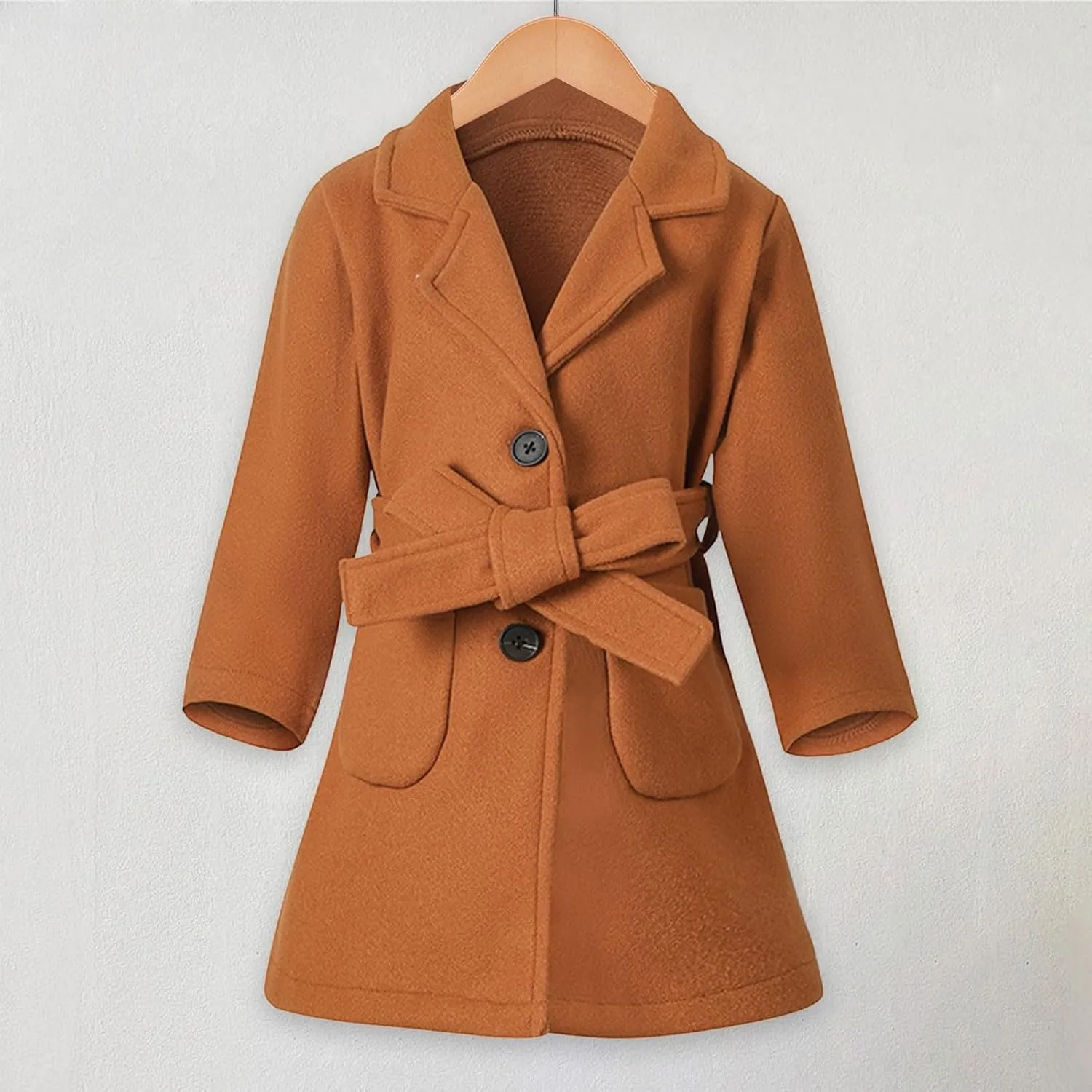 Toddler Kids Classic Wool Blend Coat Girls Dress Coat Winter Trench Coat Outwear Long Peacoat Outerwear with Belt