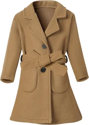 Toddler Kids Classic Wool Blend Coat Girls Dress Coat Winter Trench Coat Outwear Long Peacoat Outerwear with Belt