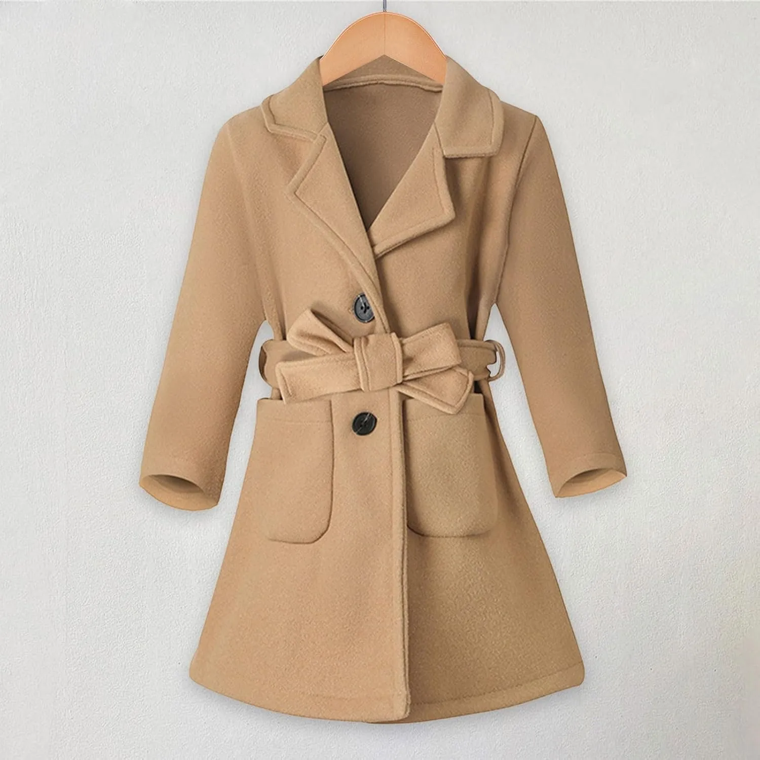 Toddler Kids Classic Wool Blend Coat Girls Dress Coat Winter Trench Coat Outwear Long Peacoat Outerwear with Belt