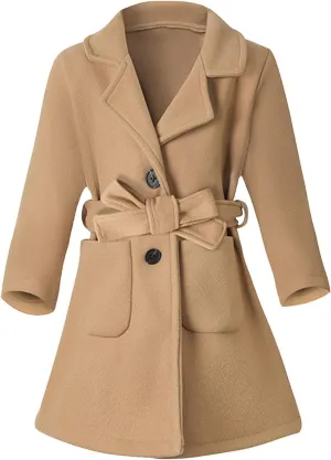 Toddler Kids Classic Wool Blend Coat Girls Dress Coat Winter Trench Coat Outwear Long Peacoat Outerwear with Belt