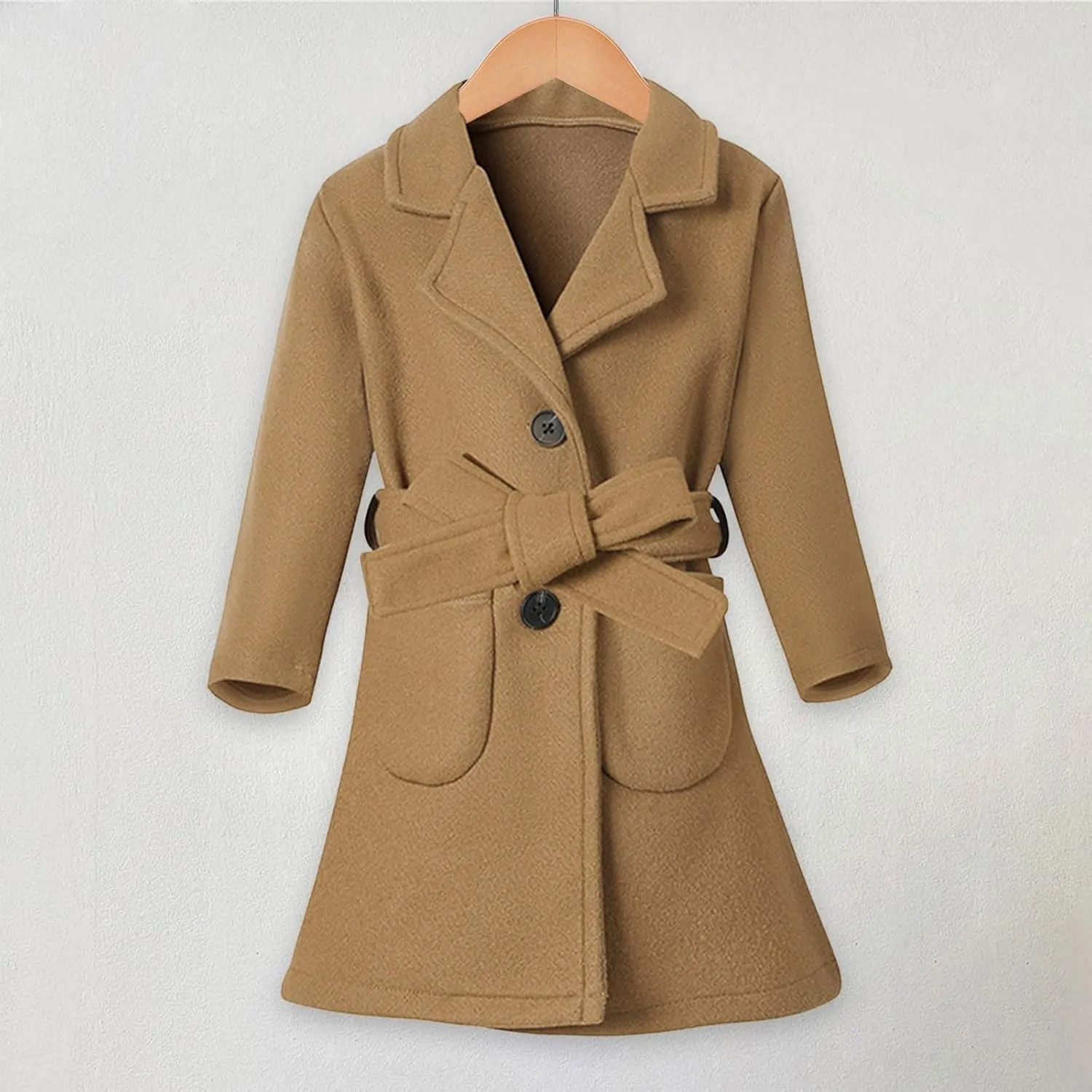 Toddler Kids Classic Wool Blend Coat Girls Dress Coat Winter Trench Coat Outwear Long Peacoat Outerwear with Belt