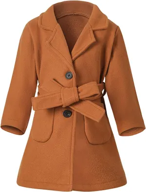 Toddler Kids Classic Wool Blend Coat Girls Dress Coat Winter Trench Coat Outwear Long Peacoat Outerwear with Belt