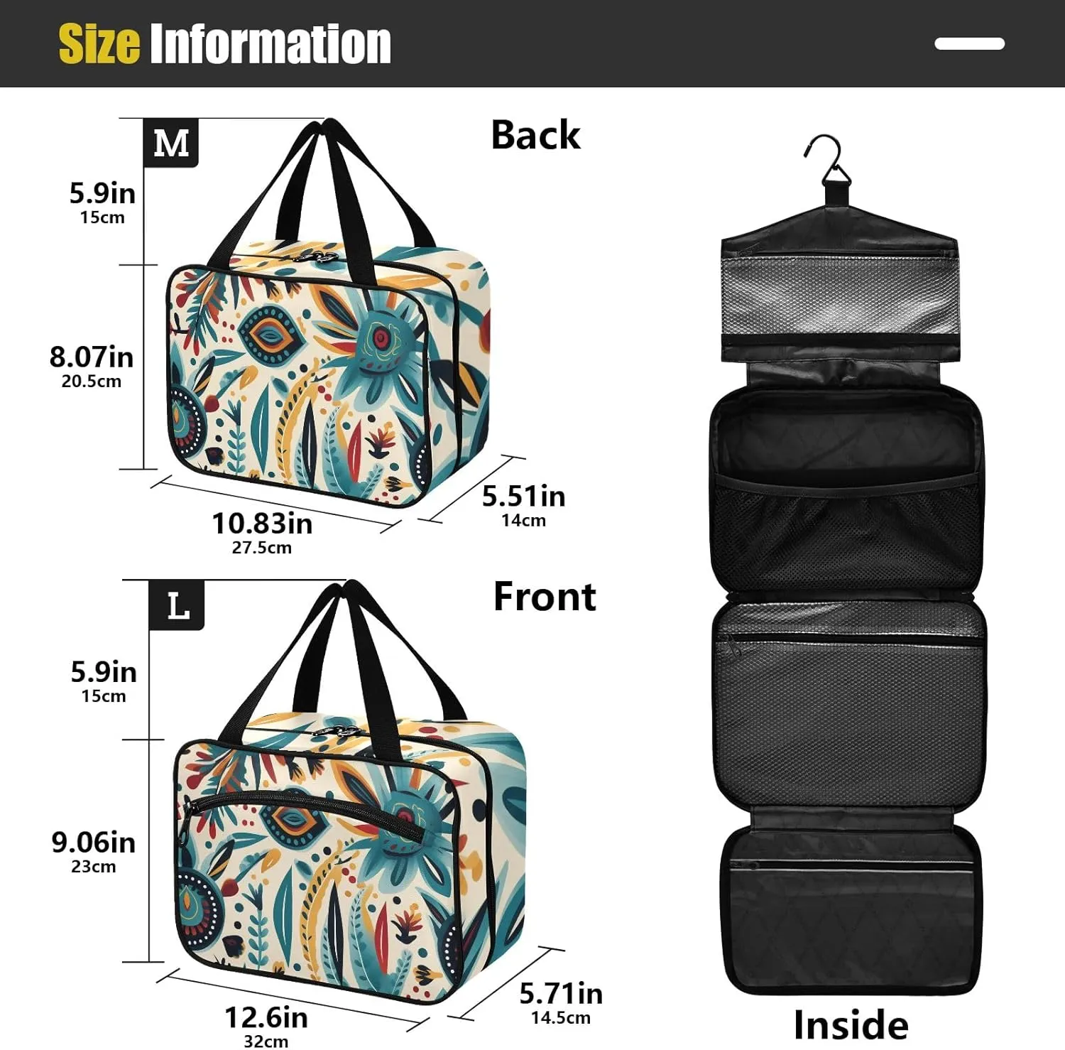Toiletry Bag Abstract Ethnic Floral Hanging Makeup Organizer Water Resistant Cosmetic Bag