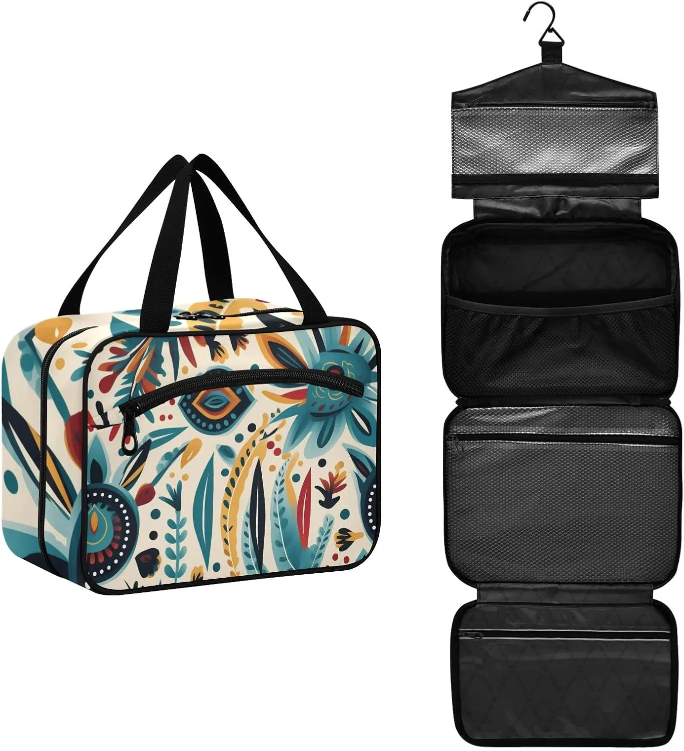 Toiletry Bag Abstract Ethnic Floral Hanging Makeup Organizer Water Resistant Cosmetic Bag