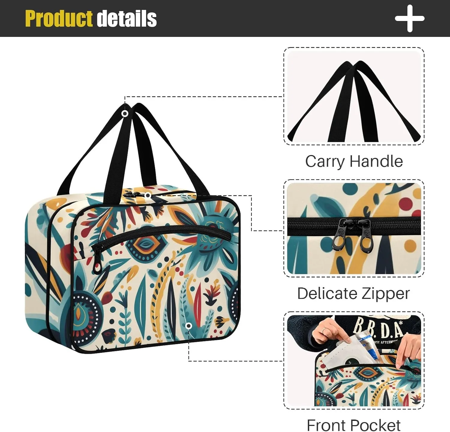 Toiletry Bag Abstract Ethnic Floral Hanging Makeup Organizer Water Resistant Cosmetic Bag